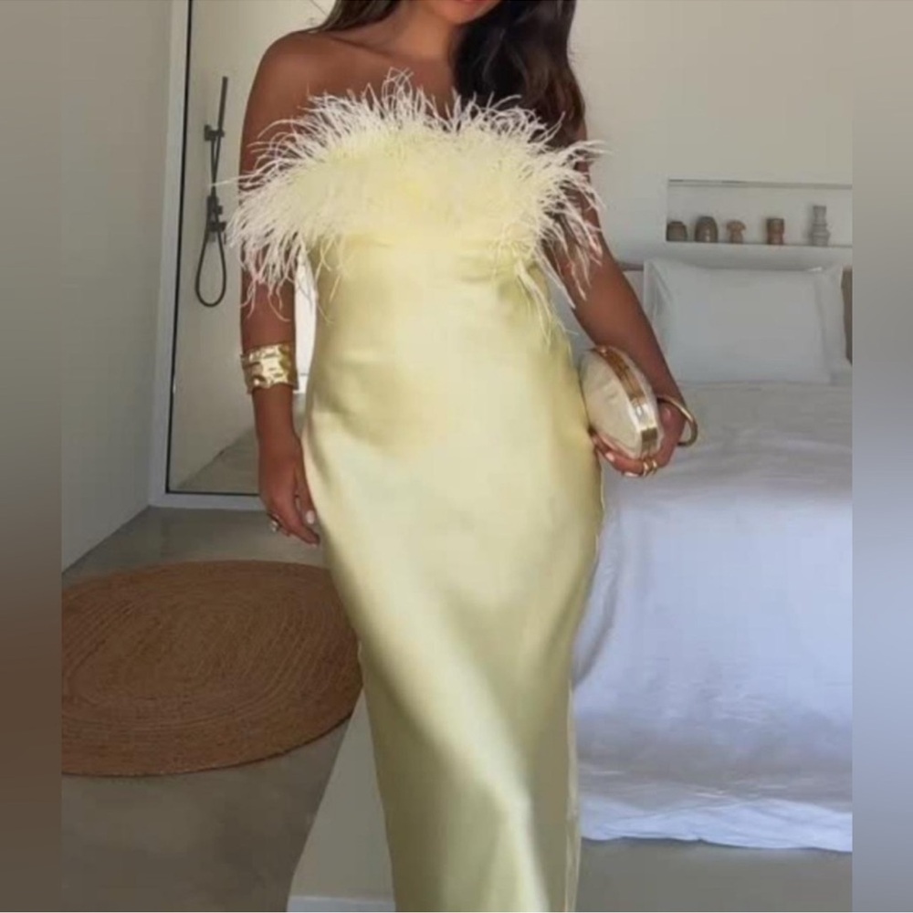 ZARA FEATHERED SATIN MIDI DRESS SIE M - Picture 11 of 16